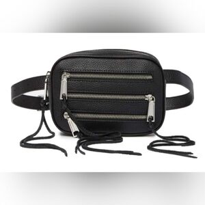  Rebecca Minkoff 3-Zip Black Leather Belt Bag NWT